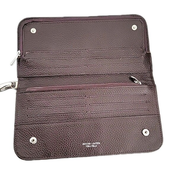 VERA Pelle Ivory Pebbled Leather Clutch Wallet Italy Snap Close EUC - Picture 4 of 9